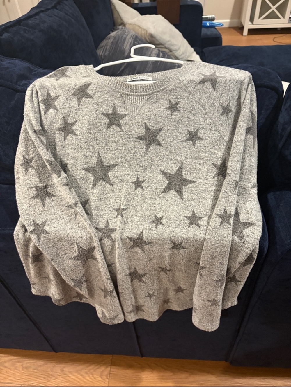 Women's Gray Star-Print Crewneck Sweater
